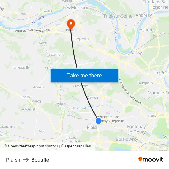 Plaisir to Bouafle map