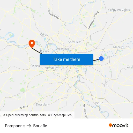 Pomponne to Bouafle map