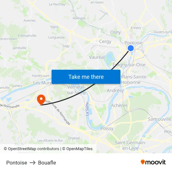 Pontoise to Bouafle map