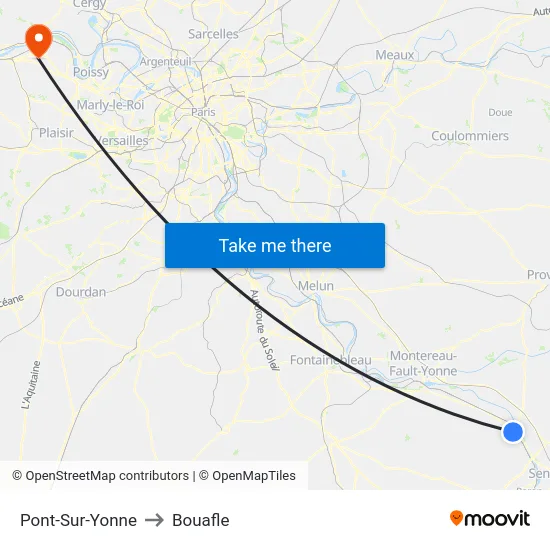 Pont-Sur-Yonne to Bouafle map