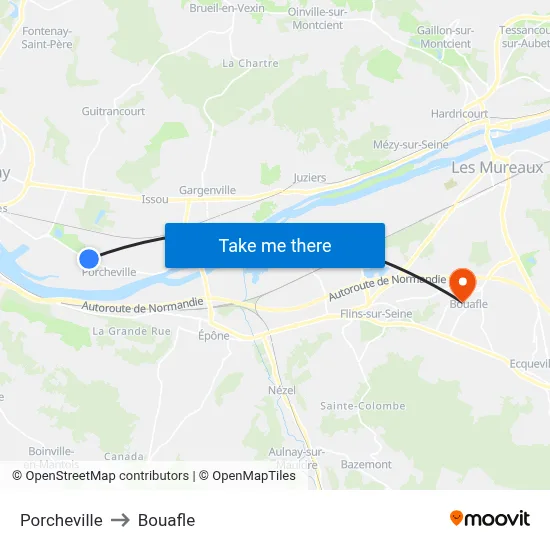 Porcheville to Bouafle map