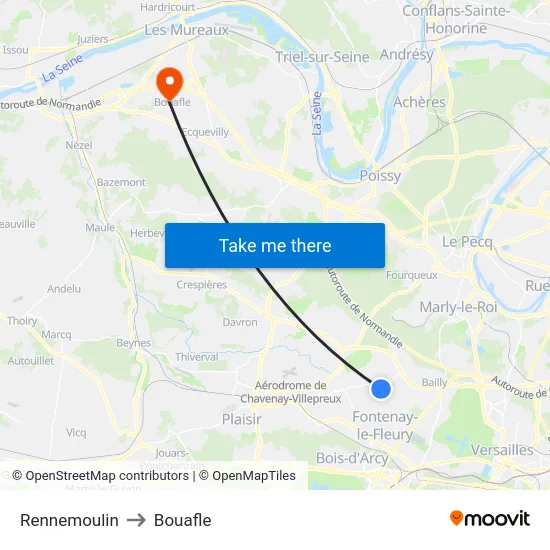 Rennemoulin to Bouafle map