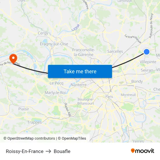 Roissy-En-France to Bouafle map