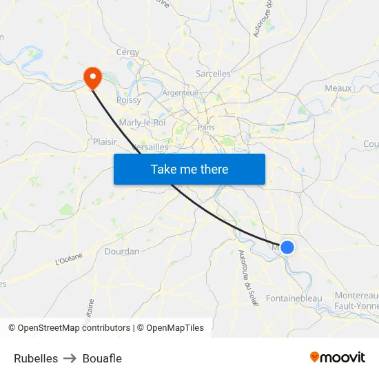 Rubelles to Bouafle map