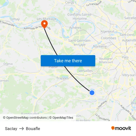 Saclay to Bouafle map