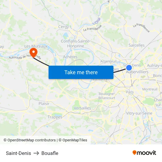 Saint-Denis to Bouafle map
