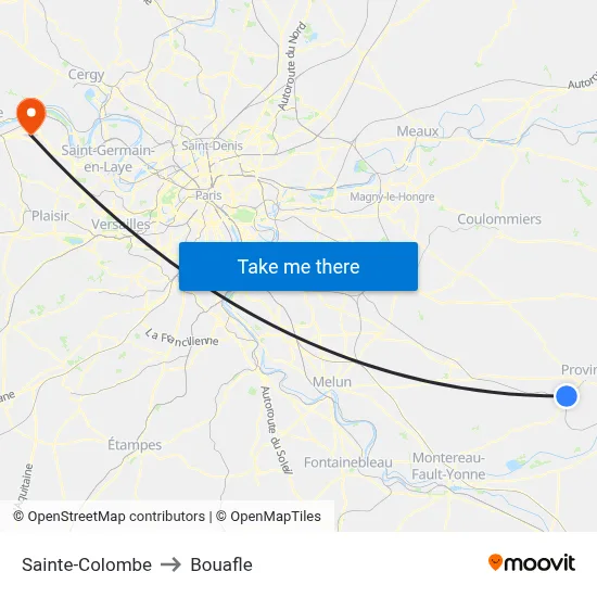 Sainte-Colombe to Bouafle map