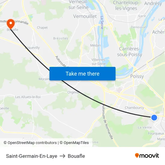 Saint-Germain-En-Laye to Bouafle map