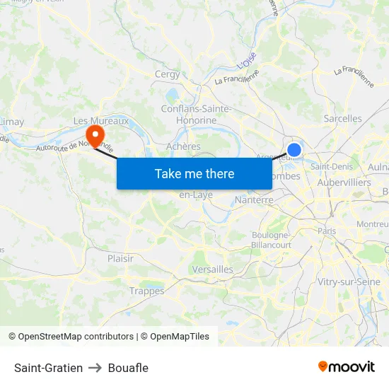 Saint-Gratien to Bouafle map