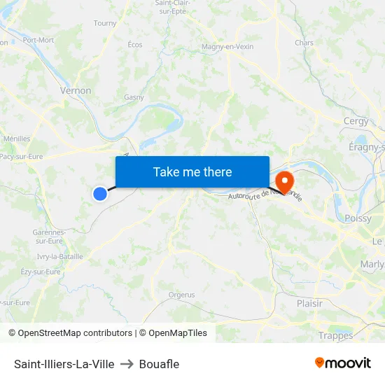 Saint-Illiers-La-Ville to Bouafle map