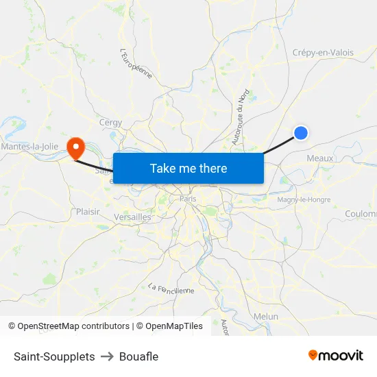 Saint-Soupplets to Bouafle map