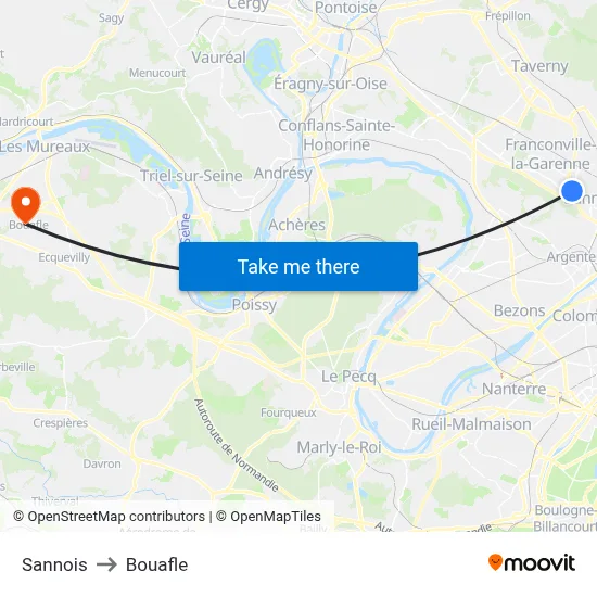 Sannois to Bouafle map