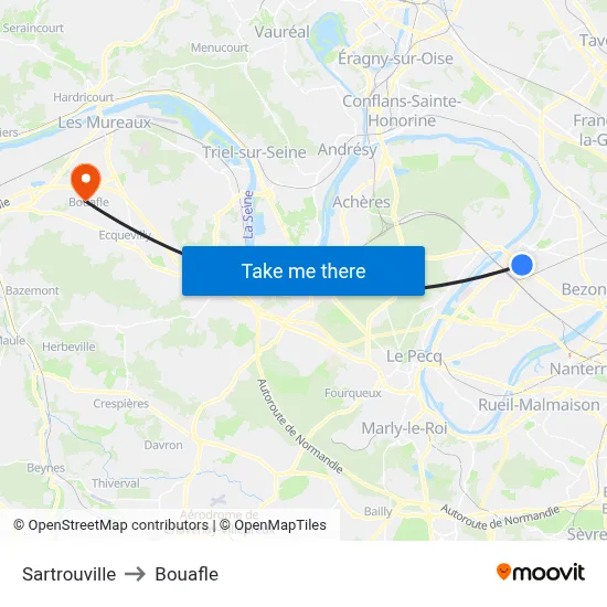 Sartrouville to Bouafle map
