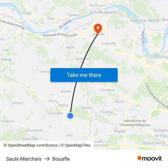Saulx-Marchais to Bouafle map