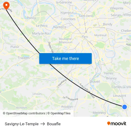 Savigny-Le-Temple to Bouafle map