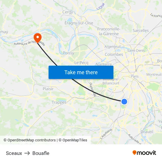 Sceaux to Bouafle map
