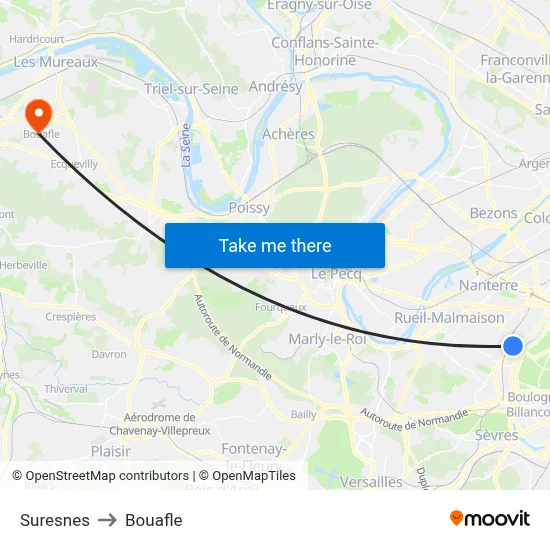 Suresnes to Bouafle map