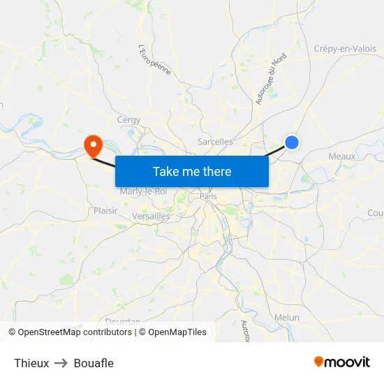 Thieux to Bouafle map
