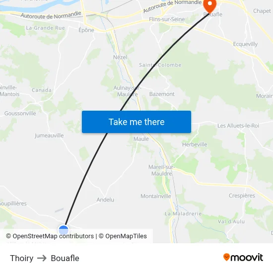 Thoiry to Bouafle map