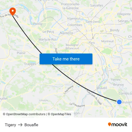 Tigery to Bouafle map
