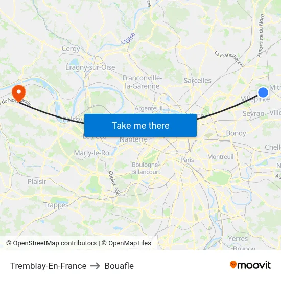 Tremblay-En-France to Bouafle map