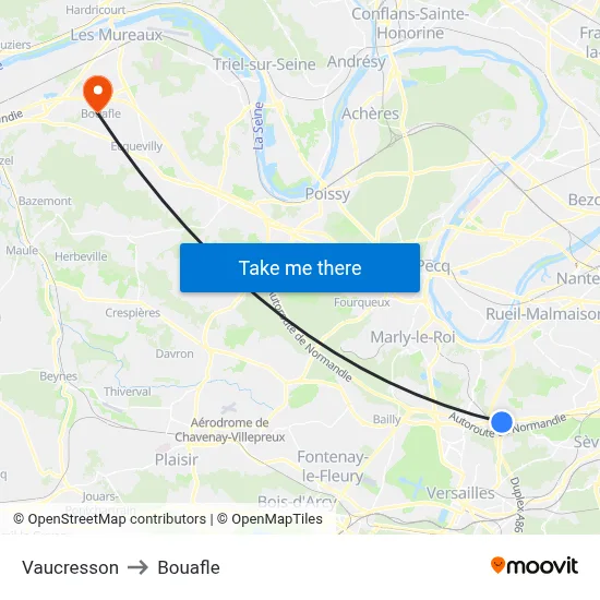 Vaucresson to Bouafle map