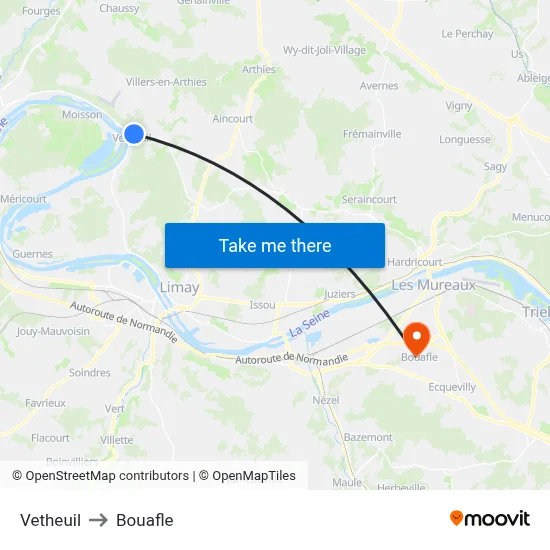 Vetheuil to Bouafle map