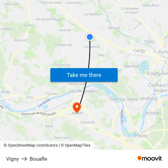 Vigny to Bouafle map
