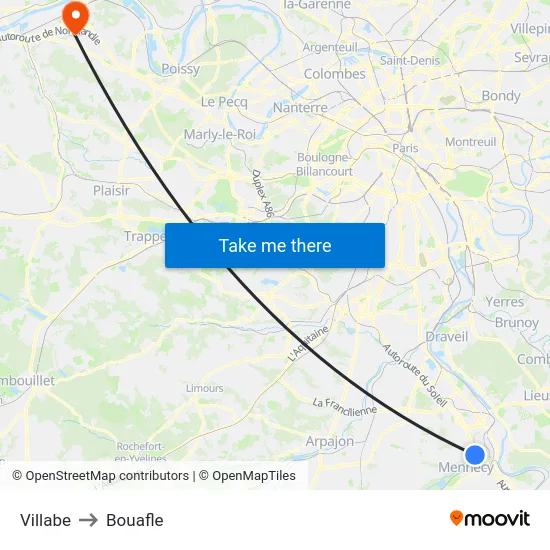 Villabe to Bouafle map