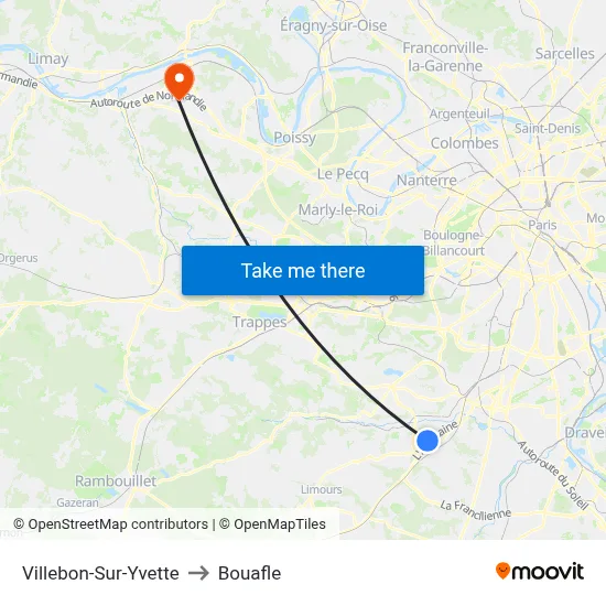Villebon-Sur-Yvette to Bouafle map