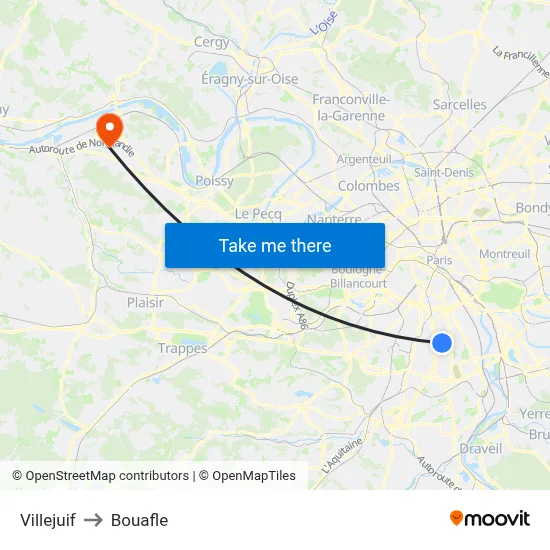 Villejuif to Bouafle map