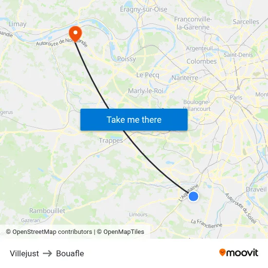 Villejust to Bouafle map