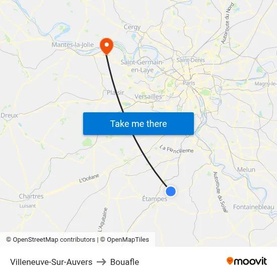 Villeneuve-Sur-Auvers to Bouafle map
