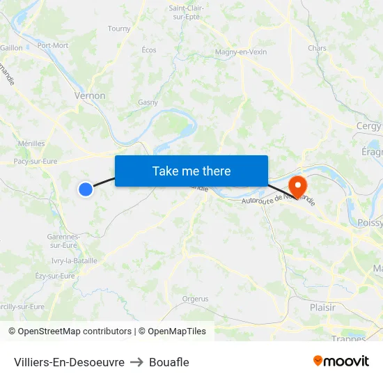 Villiers-En-Desoeuvre to Bouafle map