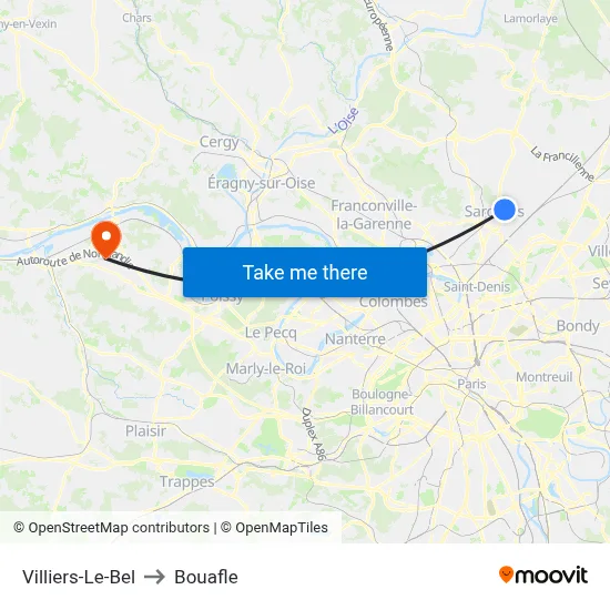 Villiers-Le-Bel to Bouafle map