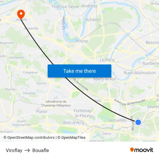 Viroflay to Bouafle map