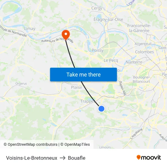 Voisins-Le-Bretonneux to Bouafle map