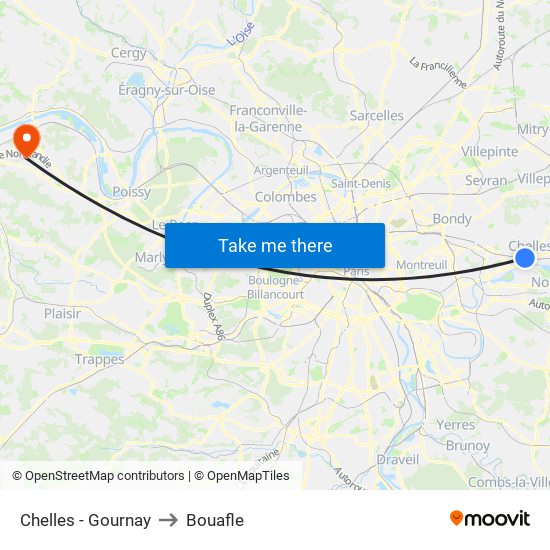 Chelles - Gournay to Bouafle map