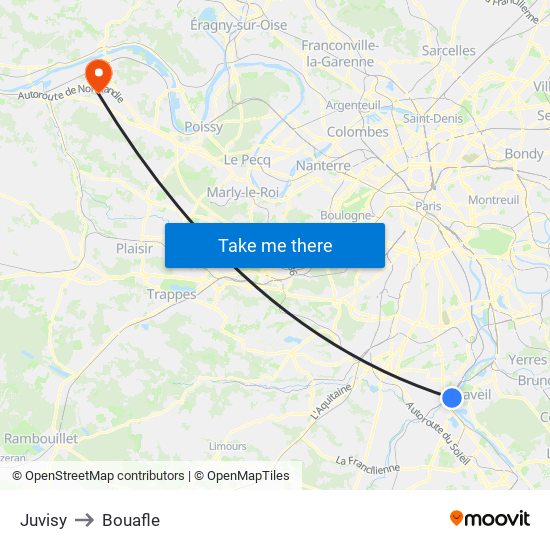 Juvisy to Bouafle map