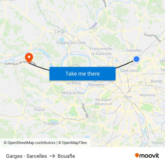 Garges - Sarcelles to Bouafle map