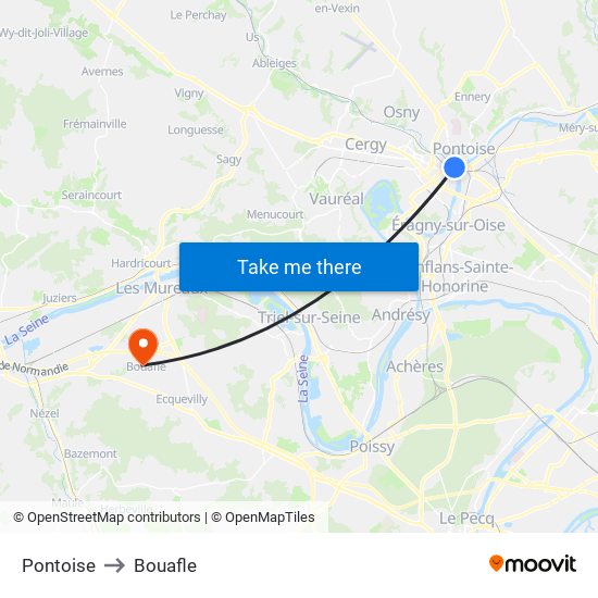 Pontoise to Bouafle map