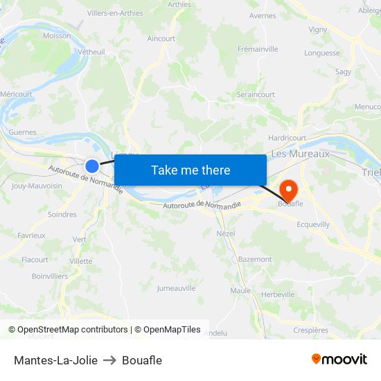 Mantes-La-Jolie to Bouafle map