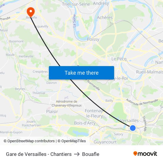 Gare de Versailles - Chantiers to Bouafle map