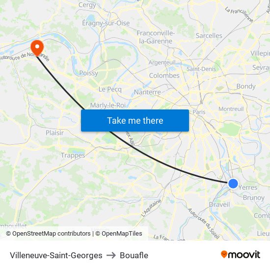 Villeneuve-Saint-Georges to Bouafle map