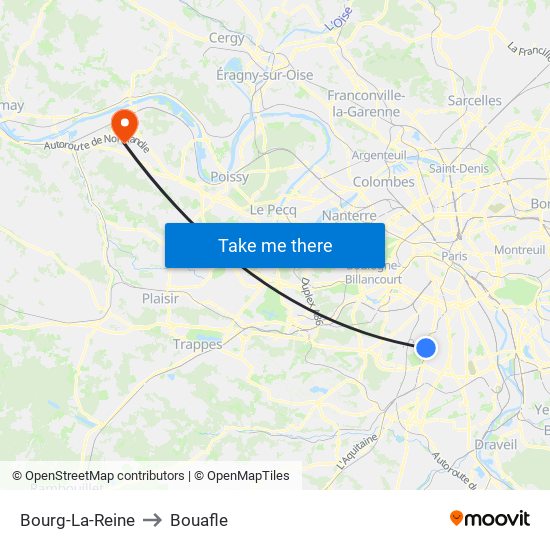 Bourg-La-Reine to Bouafle map