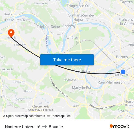 Nanterre Université to Bouafle map