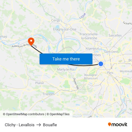 Clichy - Levallois to Bouafle map