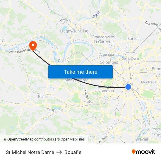 St Michel Notre Dame to Bouafle map