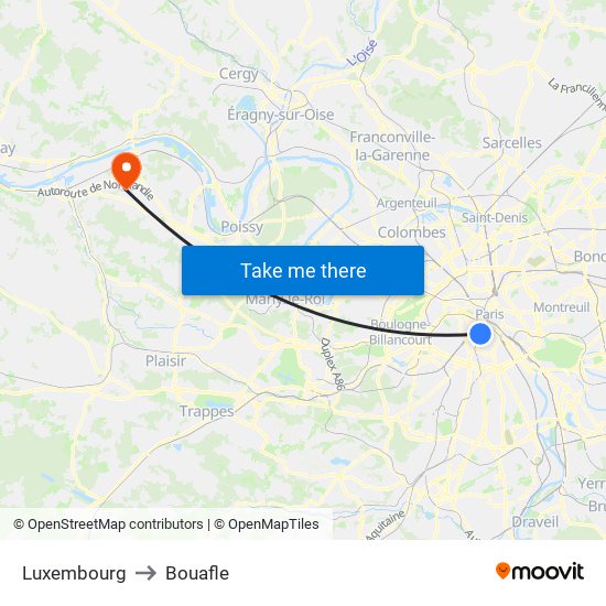 Luxembourg to Bouafle map