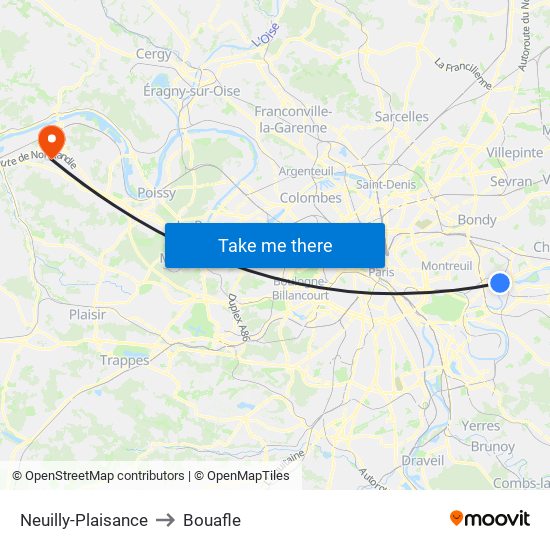 Neuilly-Plaisance to Bouafle map